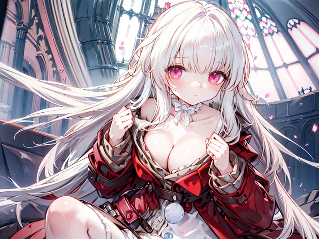 1人、Too large breasts、爆乳、cleavage of the breast、Lolclothes with lots of ribbons and frills、big ribbon on the head、fluffy and soft hair、Pale atmosphere、cute lolita room、Sunshine、Choker on ribbon、I see underwear.、garter belt made of lace、garnet brooch、Too large breasts、Sparkling eyes、heart mark、kawaii、爆乳