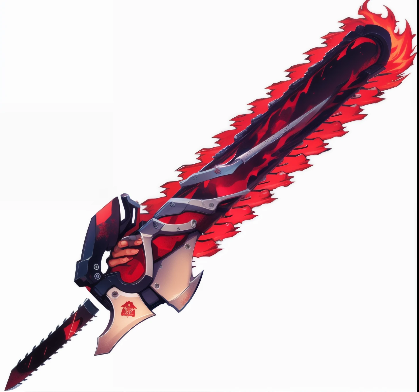 master part,alta qualidade,high resolution,Highest resolution,fundo branco,Detalhes complicados,extremely high quality,game icon,Game icon institute,Cartoon_Estilo,corpo inteiro,motosserra,chama, espada