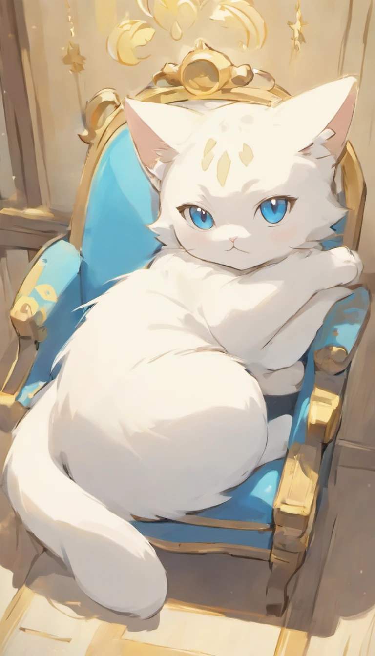 White cat、Blue eyes、inside in room、i'me on the chair、Elegance、narrow her eyes