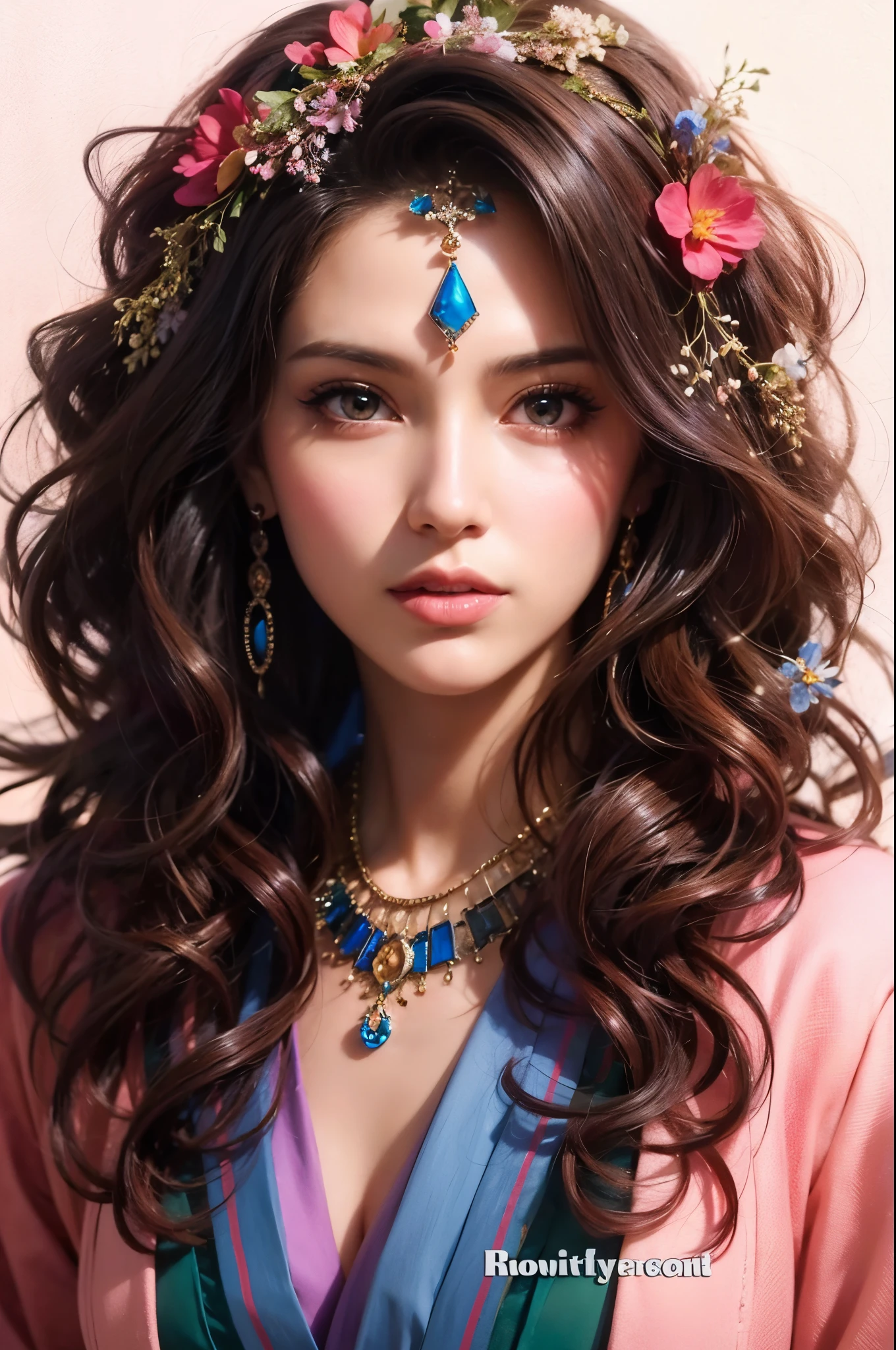 a woman with long hair and a flower crown on her head, beautiful fantasy art portrait, beautiful fantasy portrait, beautiful fantasy painting, beautiful anime portrait, very beautiful fantasy art, realistic anime art style, arabian art, realistic anime artstyle, realistic cute girl painting, detailed realistic beautiful, gorgeous digital painting, detailed beautiful portrait, stunning anime face portrait, beautiful character painting