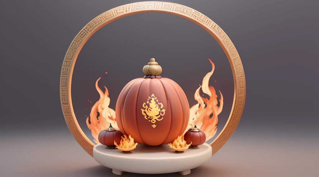 A fiery red gourd,With Yin Yang Bagua elements,Chinese traditional Taoist cultural style