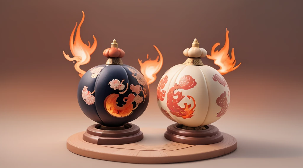 A fiery red gourd,With Yin Yang Bagua elements,Chinese traditional Taoist cultural style