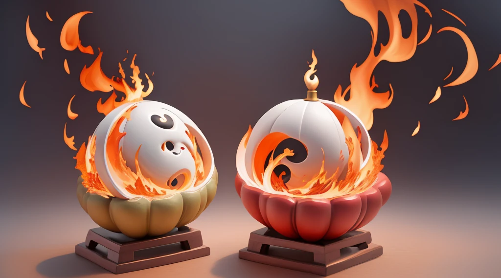 A fiery red gourd，With Yin Yang Bagua elements，Chinese traditional Taoist cultural style