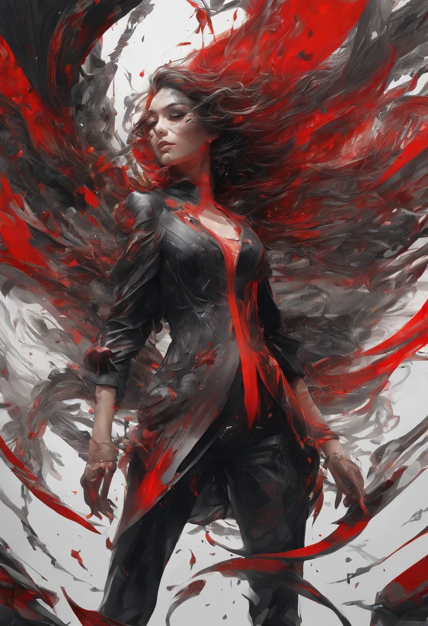 Perfect centralization, Dreamy black and red beam, enjoy, stand posture, abstract beauty, centre, looking at the camera in, facing at the camera, nearing perfection, dynamic, The is very detailed, seeds, tack sharp focus, 8K, A high resolution, illustratio, Artwork by Carne Griffiths and Wadim Kashin, goldfish character