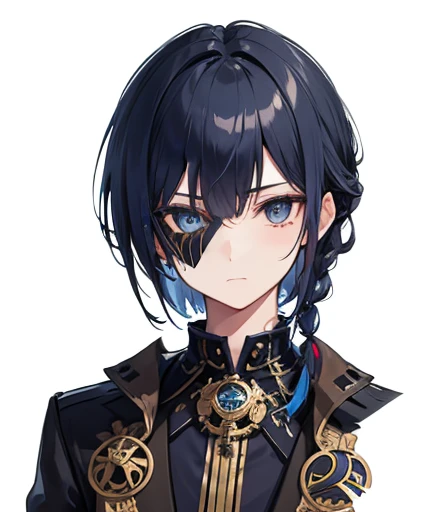 metal half mask on the right side of his face