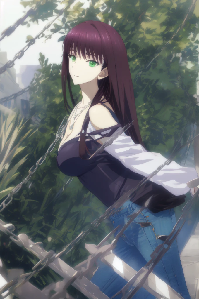 Connect UHD with 8K, hight resolution,Very detailed CG, High quality shadows, Detail Beautiful delicate face, Detail Beautiful delicate eyes,BREAK(Very detailed 8k wallpaper),(Highly detailed CG 8K wallpaper),Makima (chain saw man),Sukasaha (Fate/grand order),Shimohira Reihua ,Hi-Res,Very delicate and beautiful CG illustration,top-quality,Realistic skin feeling,Realistic fabric,Realistic texture,beautiful thigh,big breasts thin waist,(((masutepiece))), (((Best Quality))),8K,32K,masterpiece,beautiful alluring anime woman,ultra-definition,ultra-detailliert,hight resolution,a hyperrealistic schoolgirl,masuter piece, Best Quality, High quality, High Definition, high quality texture, high quality shadow, high detailing,finely detail,1girl in,High school students,Solo,Soio,Only one person,Alone,One Person,tall,AS-Adult,Mature atmosphere,Leg length,neat and long legs,8 Head Body,stature:171cm,Mature girls,Reddish-purple hair,Reddish-purple hair,Purple hair,cassis colored hair,silky and smooth hair,Colorful hair,Straight hair,Smile,Smiling happily,lively expression,Cute smile,Cool Beauty,Beautuful Women,Neat face, Beautiful realism,Seductive look,Bewitching look,serene expressions,beautiful hairl,She wears a necklace around her neck,Necklace,bead necklace,magatama accessories,A slight smil,Colorful eyes,green colored eyes,Jade-colored eyes,beautidful eyes,Bright eye,Delicat eyes,Eyes Like Gems,Jade Eyes,Hanging eyes,(Green eyes:1.5),Seductive face,,Sleeveless,turtle neck,Sweaters,JINS,Blue Denim Pants,Women's Bags,Shoulder back,during daytime,Urban area,Walking,holiday,takeout,Bustling street,lo fashion,blue-sky,Building Street,Model photo,lunch,Out,takeout,