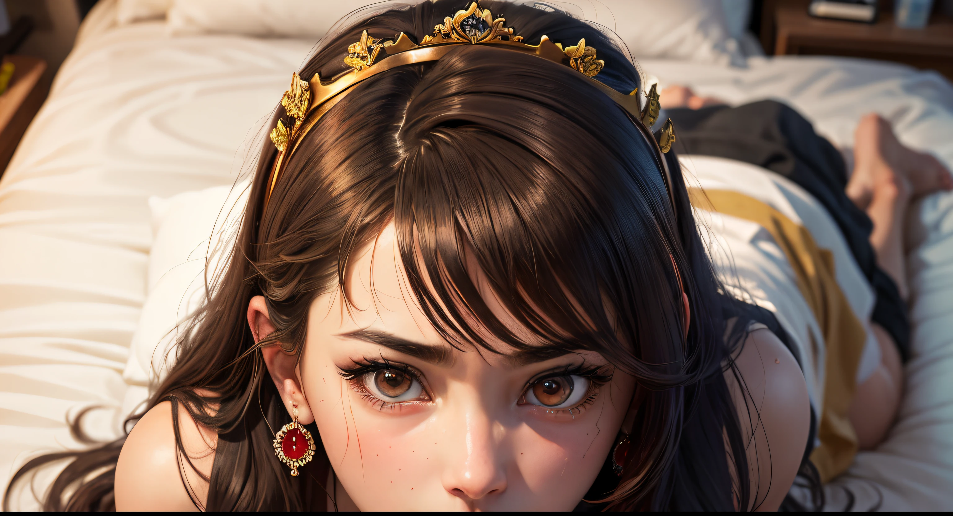 Best Quality, masutepiece, ultra-detailhigh-resolution, (Realistic: 1.4), Watercolor style, Illustration, Dazzling background color,, Skinny Girl, (solo exhibition: 1.2), (lens: 1.2), (Hair crown: 1.2), (dark brown hair,traditional chinese dunhuang room, No strap, (Red Eyeliner: 1.2), (: 1.4), (Accurate Hand Modeling),earrings, Dynamic Angle, Opera House, Messy_long_hair, inky, movie lights, lens_f lare,chrysanthemums, bow ribbon,Shot from the top of the bed,crotch open,Naked,Writhing in bed,Open mouth,urinate,barechested,Nothing is worn,All ,Sedentary sex,Image of a man and woman having intense sex,A girl cries,Bukkake,the body gets wet,urinate,Sedentary sex,oral sex,Back sex,