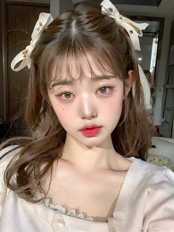 Hay una joven con un lazo en la cabeza, Lalisa Manobal, ulzzang, Linda cara de anime natural, maquillaje popular de Corea del Sur, Joven y adorable rostro coreano, maquillaje coreano popular, Retrato realista kawaii, Cara delicada y encantadora, flequillo esponjoso, muy hermosa linda catgirl, Cabello limpio con flequillo, Chica coreana, Cara linda clara