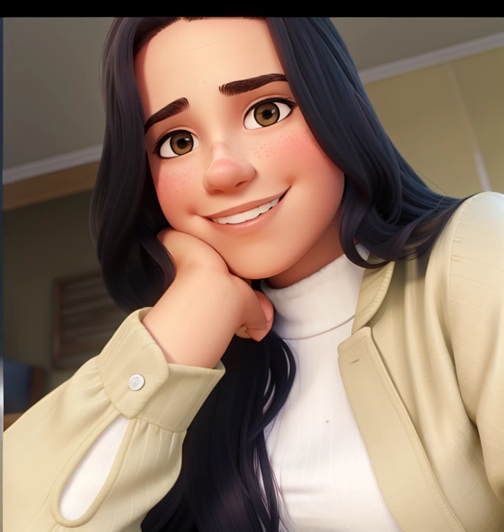 Uma bela jovem de cabelo longo, sentada lendo um livro na varanda