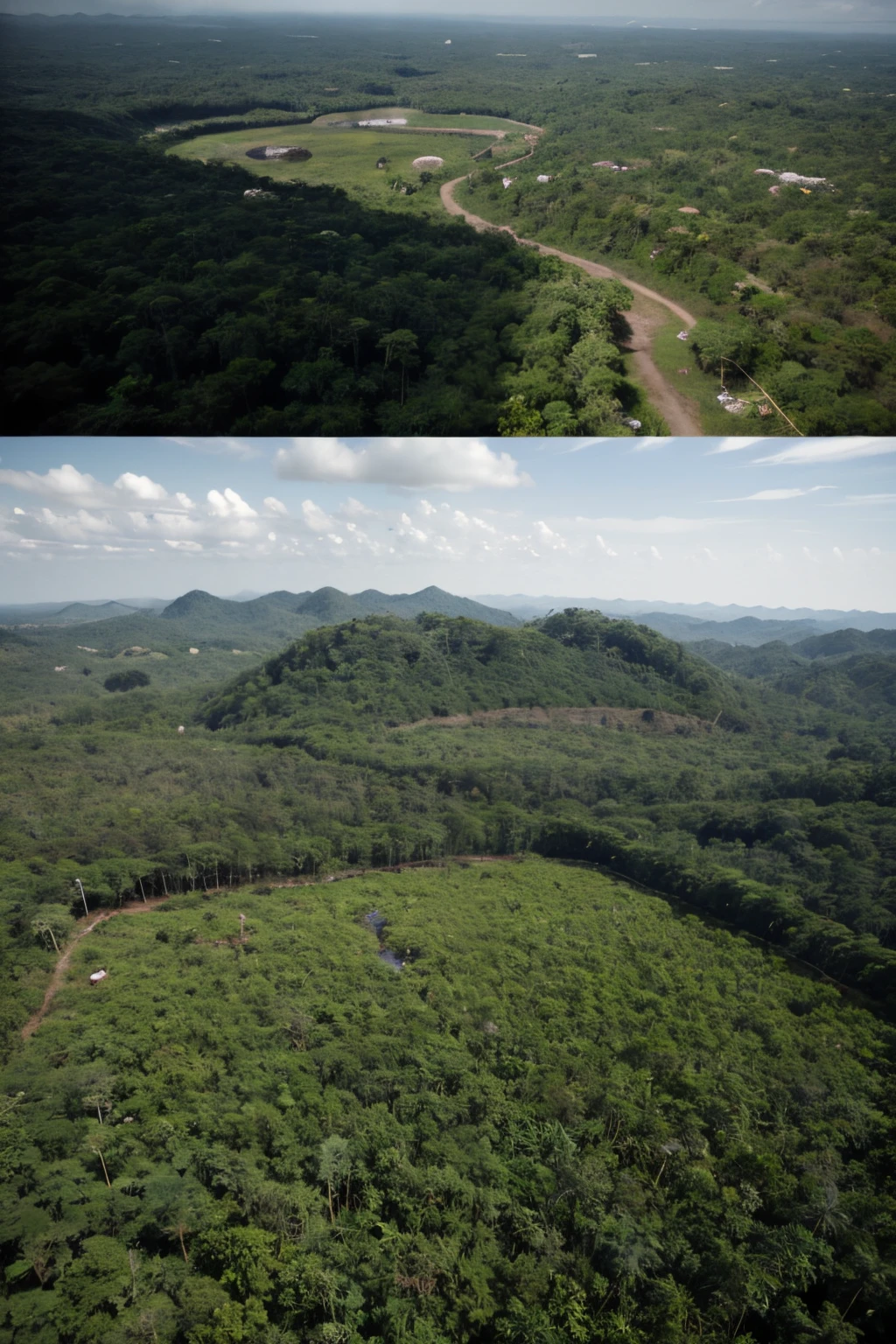 ""The Amazon rainforest in Brazil completely deforested, with the Federal Police nearby."