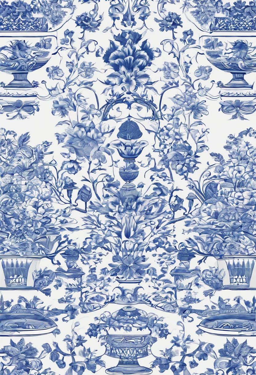 Blue and white porcelain traditional pattern，Line splicing composition