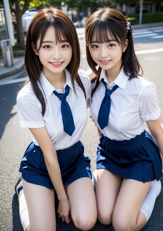 top-quality、Facial Focus、Soft light、(depth of fields)、超A high resolution、(Photorealsitic:1.4)、Raw photography、(above knee:1.4)、((Bend one knee slightly))2 Japan girls、Two 20 year old girls、small tits、(full of shyness、cold smile:1.1)、(Brown-eyed)、detailed beautiful faces、(Cute hairstyle)、high-angle shot、Center view、Two arafe asian women in satin shimmies standing on city street、Phenomenally cute girl、japanaese girl、Wearing a lace slip shimmy、a hyperrealistic schoolgirl、a hyperrealistic schoolgirl、Schoolgirl Pose、full body Esbian、Nice skin、glistning skin、lovely thighs、glowing thigh、shining legs、Black high socks above the knee、High School in Japan 、乃木坂アイドル、韓国アイドル、Invite you inside、((Inviting eyes))