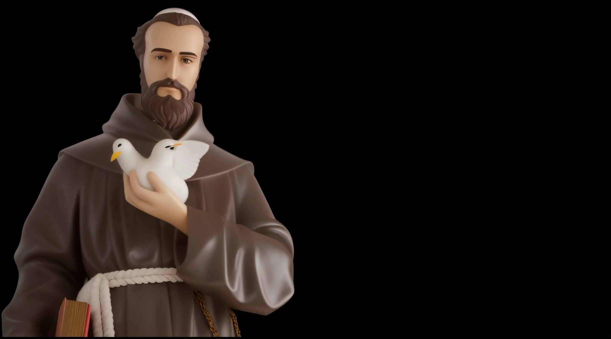 a close-up of a man holding a bird, inspirado por Francisco DE ASSIS, padroeiro do 🛸🌈👩🏾, inspirado em Petrus Christus, inspired by Thomas Aquinas Daly, inspirado em John F. Francisco, vestindo vestes marrons, christian saint, santo, inspirado em Cagnaccio di San Pietro, Catholic, Sf, Figurines