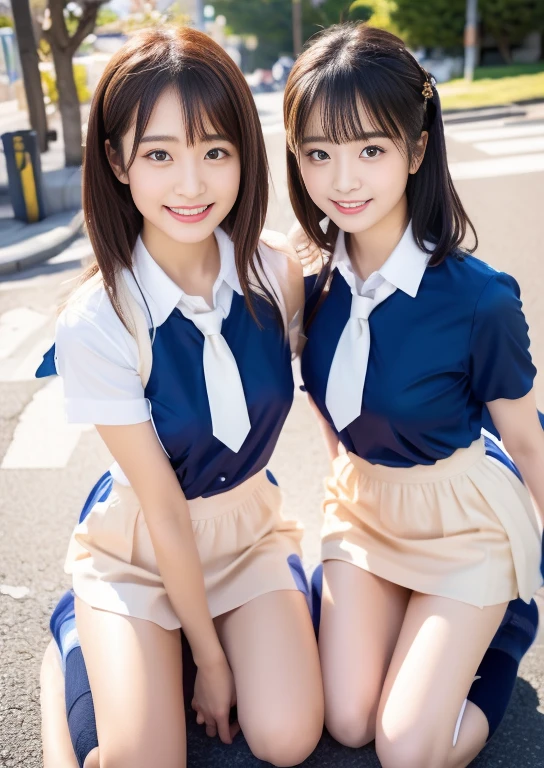 top-quality、Facial Focus、Soft light、(depth of fields)、超A high resolution、(Photorealsitic:1.4)、Raw photography、(above knee:1.4)、((Bend one knee slightly))2 Japan girls、Two 20-year-old girls、small tits、(full of shyness、cold smile:1.1)、(Brown-eyed)、detailed beautiful faces、(Cute hairstyle)、high-angle shot、Center view、Two arafe asian women in satin shimmies standing on city street、Phenomenally cute girl、japanaese girl、Wearing a lace slip shimmy、a hyperrealistic schoolgirl、a hyperrealistic schoolgirl、Schoolgirl Pose、full body Esbian、Nice skin、glistning skin、lovely thighs、glowing thigh、shining legs、Black high socks above the knee、High School in Japan 、乃木坂アイドル、韓国アイドル、Invite you inside、((Inviting eyes))、White pants are visible