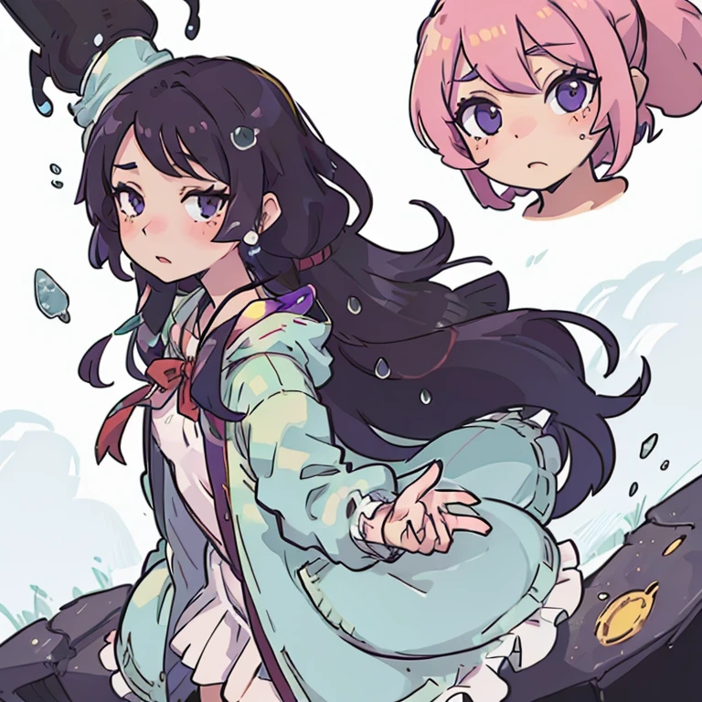 Character anime girl, manhwa, long hair, intricate design, dew drops