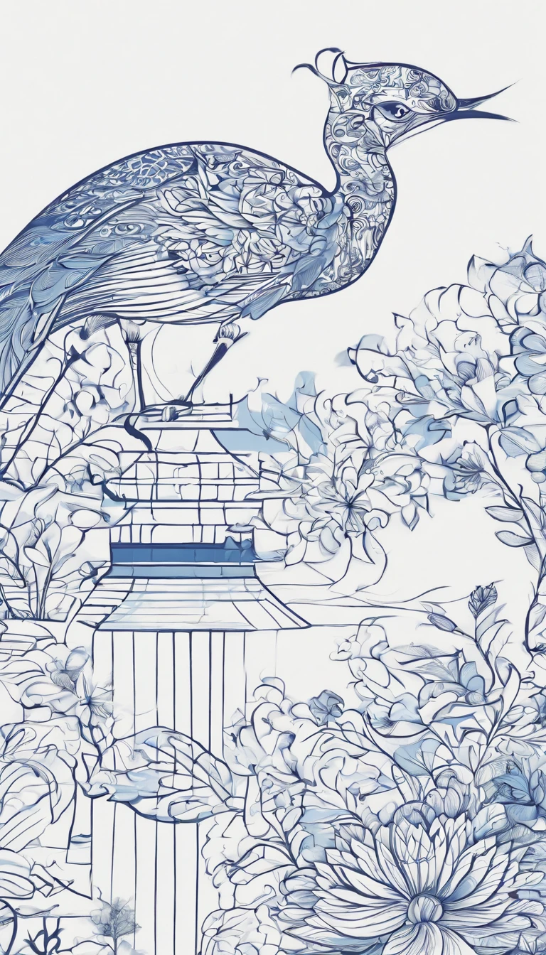 Blue and white porcelain traditional pattern,Plant pattern,Animal patterns combined with geometric patterns