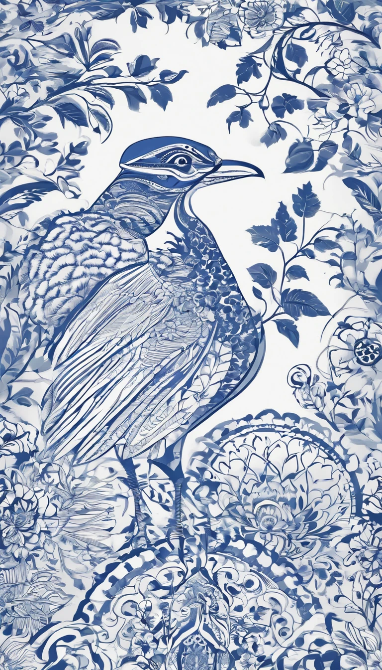 Blue and white porcelain traditional pattern,Plant pattern,Animal patterns combined with geometric patterns