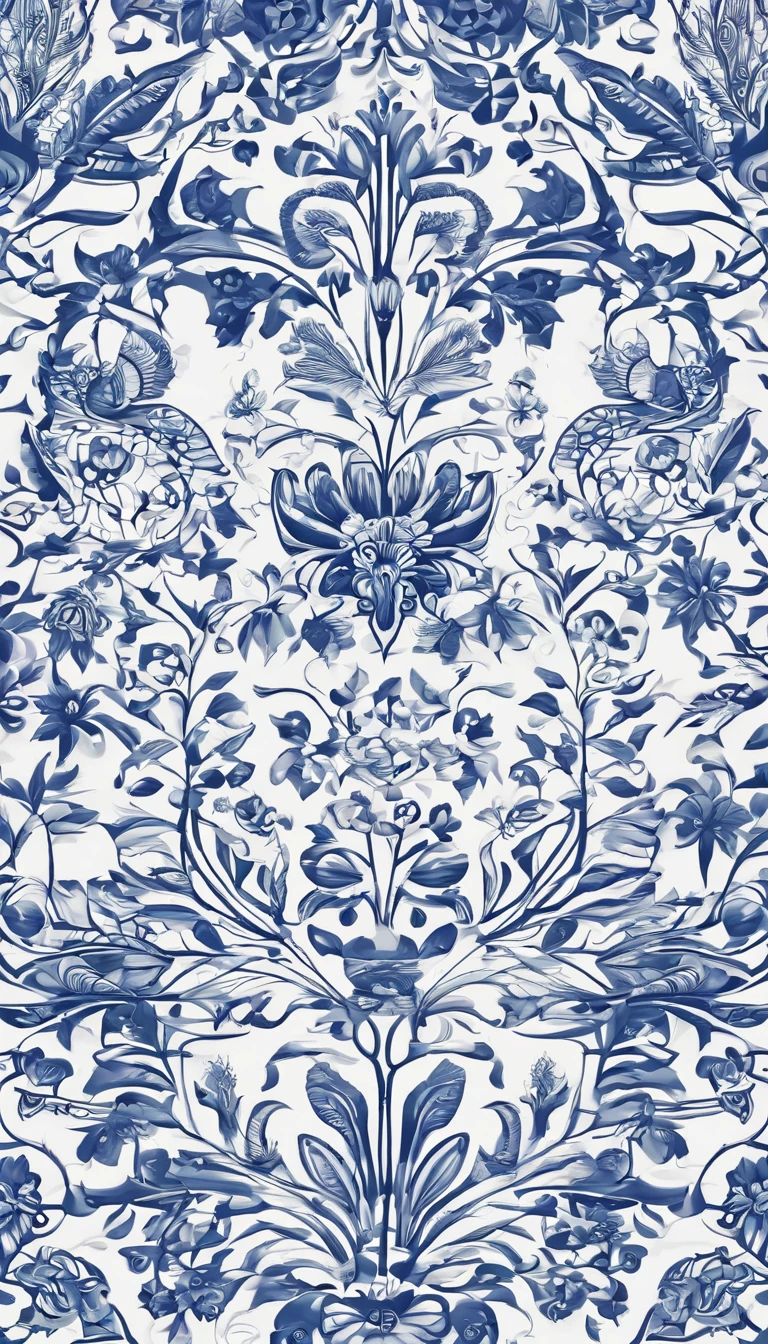 Blue and white porcelain traditional pattern,Plant pattern,Animal patterns combined with geometric patterns