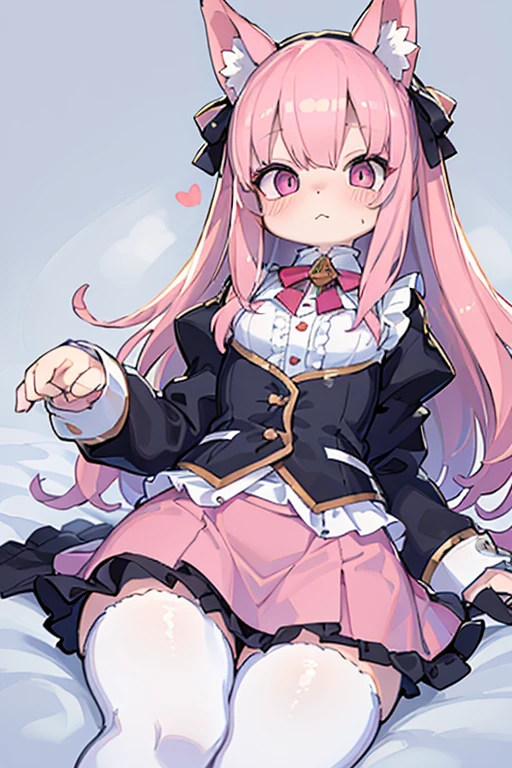 masterpiece, Top quality, Ultra high definition, Maximum resolution, Very detailed,cute girl, cat ears, soft pink hair, soft face, paw beans stocking, cute skirt, slightly showing feet,