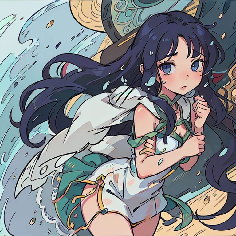Character anime girl, manhwa, long hair, intricate design, dew drops, Rocio