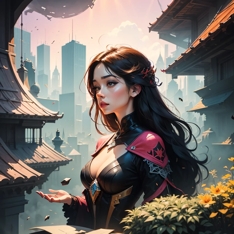 Fantasycore D&D landscape, special effects, arcane magic, Digital watercolor Illustration by JB, Waterhouse, Carne Griffiths, Minjae Lee, Ana Paula Hoppe, Stylized vibrant watercolor art, Intricate, Complex contrast, HDR, Sharp, soft Cinematic Volumetric lighting, vibrant deep colours, wide long shot, perfect utopian masterpiece, cubist painting, Neo-Cubism, layered overlapping geometry, art deco painting, Dribbble, geometric fauvism, layered geometric vector art, maximalism; V-Ray, Unreal Engine 5, angular oil painting, DeviantArt