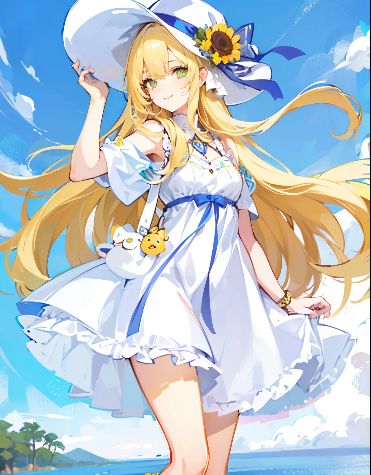 (（（tmasterpiece：1.4，best qualtiy））+，（hyper-detailing）+，（Ultra-detailed eyes）+，（Ultra-detailed hair)+，Yellow-green eyes，Girl with a smile