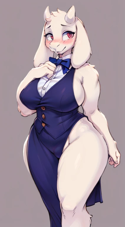 (best quality, masterpiece:1), tuxedo, transformation, mid transformation, human male, Toriel, furry, standing, blushing, looking excited, voluptuous, (goat), digitigrade, clothes, BREAK (by zackary911, by braeburned, by haps),