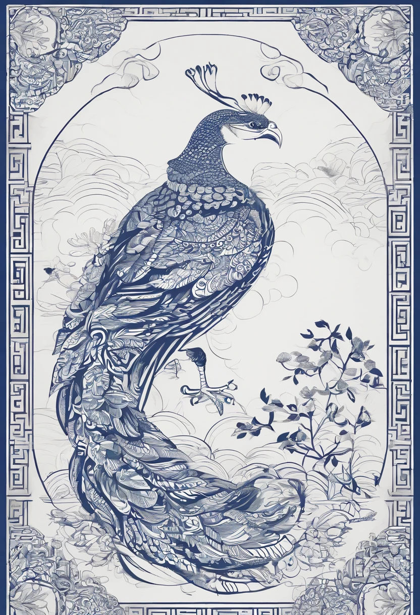 Gorgeous patterns,Chinese motif,Traditional pattern,Blue and white porcelain traditional pattern,Combining geometric patterns with animal and plant patterns