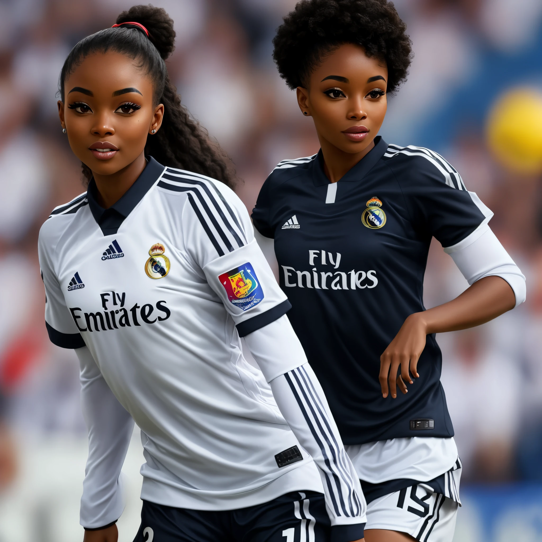 Beautiful black voilée woman wearing the Real Madrid jersey