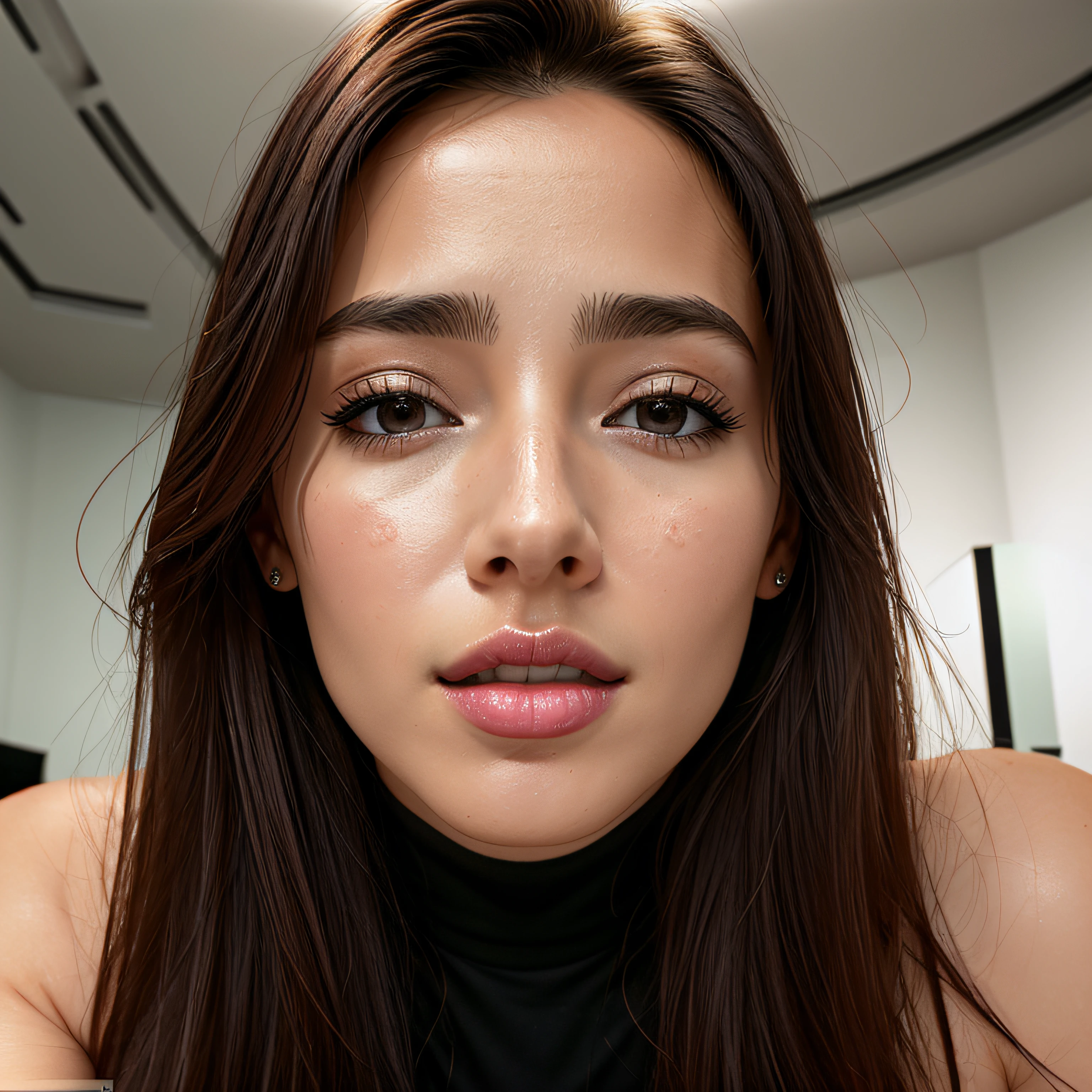 1girl in.masutepiece,,award - winning photo, Extremely detailed, sharp focus on eyes, Nose and Mouth,Face Focus, Woman with mouth open and eyes closed, Black camisole、32years old,A dark-haired、Wrinkles in the eyes:1.0、Symmetrical face,Realistic nostrils、Angle from below、elongated C-shaped nostrils,,,,,,,,,,,,,,,,NSFW,Inside a Chanel store、Lighting that emphasizes skin glowing with sweat、((sharp nose))Skin shiny with sweat、shinny skin、(Trembling girl)vaginal,SEX,Back,wet and shiny lips、Wide-angle lens distortion removal、