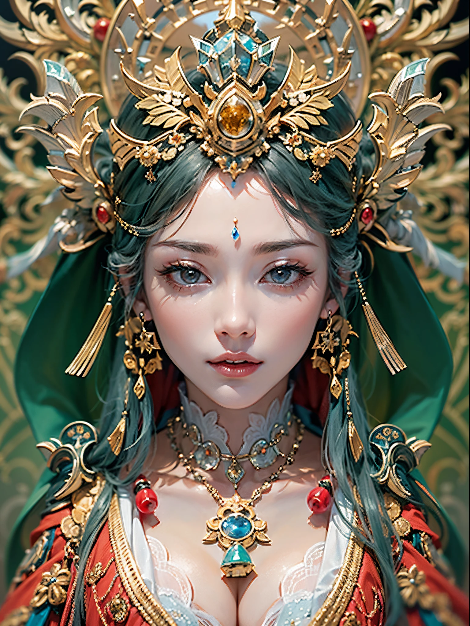 ((beauty of the emperor))、8K high image quality、Ultra-realistic details、masutepiece、3d rendered、Sexy costume with wide open chest、A detailed face、Detailed body、Detailed limbs、Best Quality、Best style、