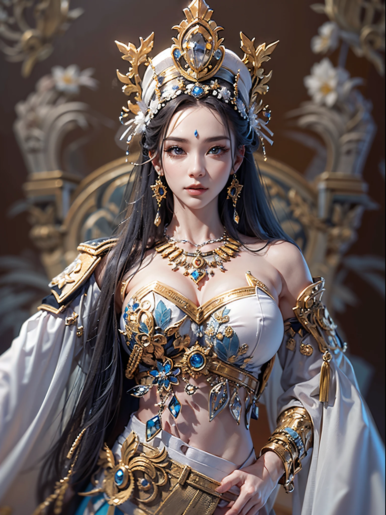 ((beauty of the emperor))、8K high image quality、Ultra-realistic details、masutepiece、3d rendered、Sexy costume with wide open chest、A detailed face、Detailed body、Detailed limbs、Best Quality、Best style、