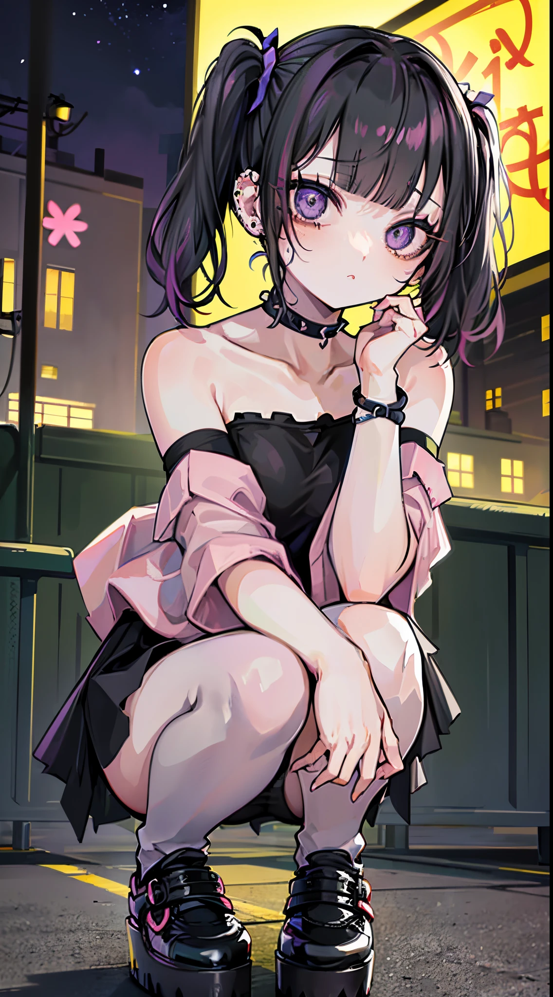 Anime girl sitting on the ground in a black dress - SeaArt AI