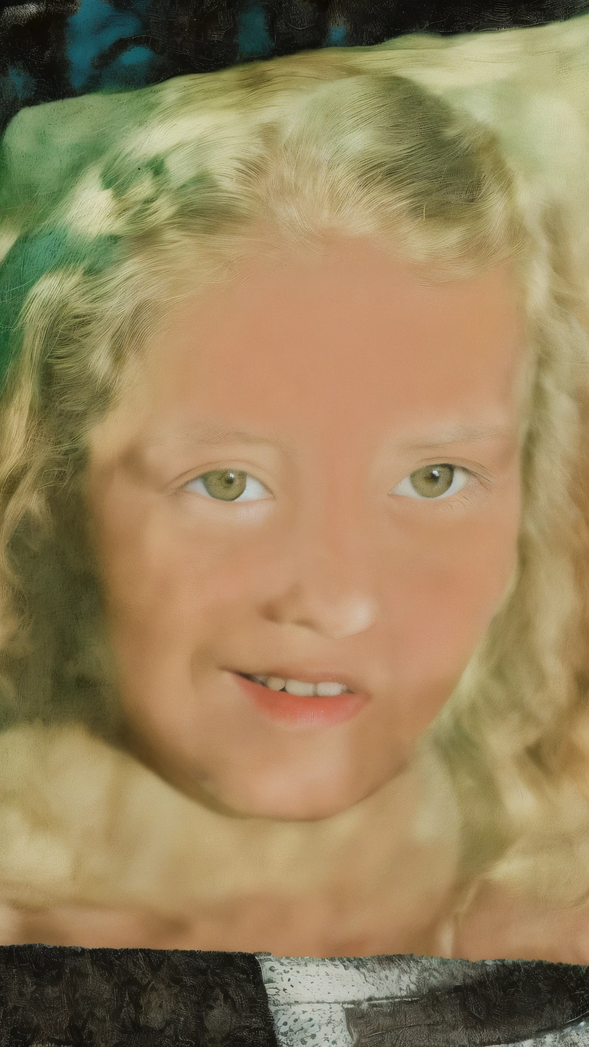 There is a photo of a girl, foto danificada, foto granulada danificada, foto inquietante, alternate album cover, new album cover, album cape, album art, digital restoration, an album cover, retrato pintado centrado no lado, retrato pintado centralizado, fotografia de baixa qualidade, ( Colagem ), arte oficial, foto colorida, cursed image, album cape!