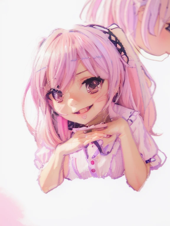 , Japanese cartoons， Curvy little loli, Portrait of an anime girl, flat anime style shading, anime shading), anime portrait, anime style portrait,Portrait of an anime girl, loli in dress, detailed portrait of an anime girl, anime shading, Anime cute art style, anime drawing，with pink hair，Clean lines