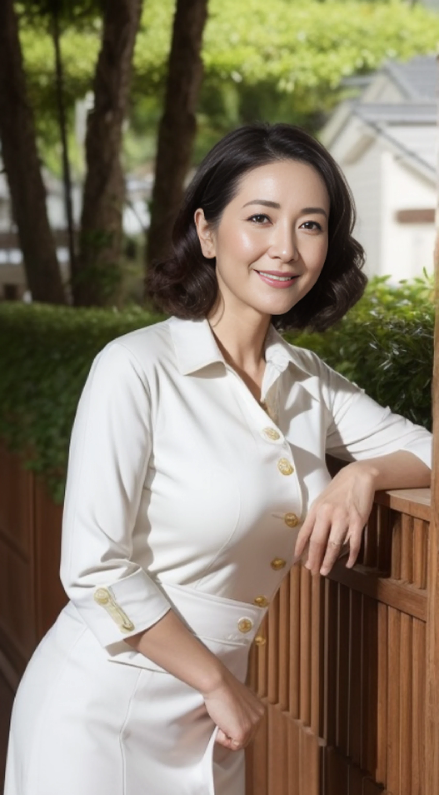 tmasterpiece,Best quality, (sweetheart. employee:1), (shot from far away)), ultra - detailed，独奏，luring，（natta），mountain ranges，natural，（As estrelas，themoon）Cheerful big breasts，at a forest、Rochas、Rios、wood、smog、cellshading、to contrast、There is no cloud、analogue style（View the audience：1.2）（skin textures）（filmgrain：1.3） , (warm color palette, warm color palette) :1.2), 电影灯光, Side seams, 超高分辨率, The best shadow, primitive, big pelvis，1.8 meters tall，White color blouse，legs long，skin hyper-detail，Unclog pores，in a panoramic view，hip is cocked，blackstockings，Mature at the age of 30, A noble and elegant Japanese woman,  It's a perfect face, goodlooking,  (detailedfacialfeatures),  Face is clean and beautiful，realistically, Focus sharp,  curlies, Wrinkles at the corners of the eyes,