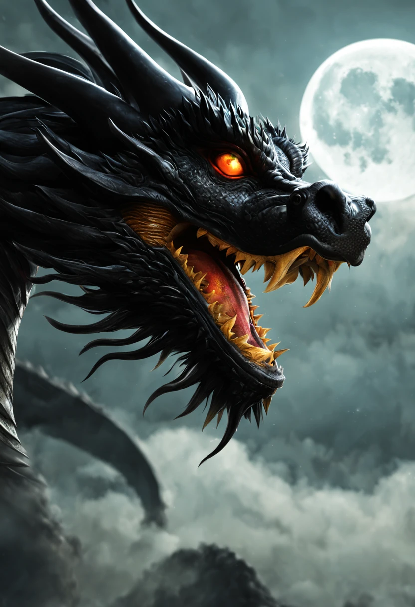 chinesedragon,Black Dragon,There are dragon claws,see the whole body。Sharp eyes,surrounded by black lightning,hovering sky,mito,wonderland,the night,Wind and clouds,realisticlying,starrysky,themoon,hyper HD,Very detailed,tmasterpiece,high qulity,A high resolution,Background bokeh,16k processing,HD --AR 9:16
