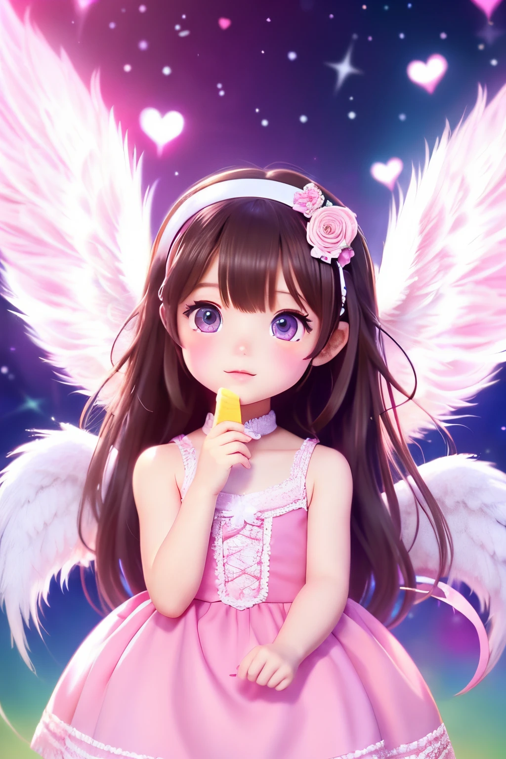 god of love、Pink Angel、Anime style、cute little、pop music、picture book
