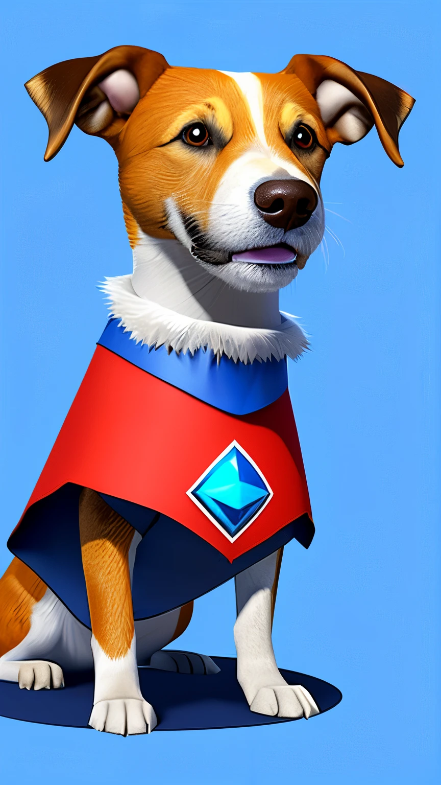 Create an image of a character called SuperPet, a dog wearing a cape