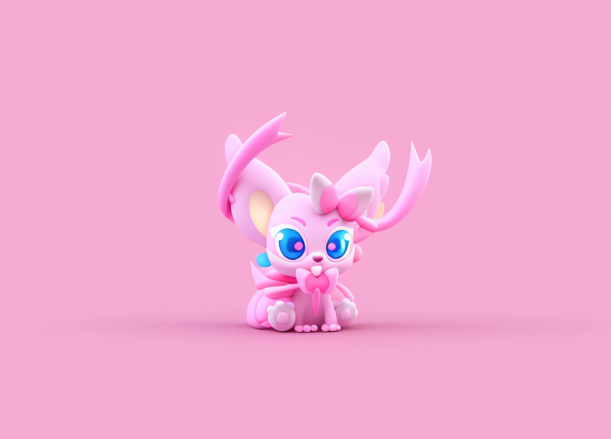There is a pink cartoon character, sylveon, cute mouse pokemon, Cute Pokemon style, Mewtwo, 3D Minimal Pet Shop Animals, 3D minimal pet shop animals, Cute big breasts! c4d, super adorable, Beautiful pink fox,wireless, 3 Rendering,Cartoon blind box effect