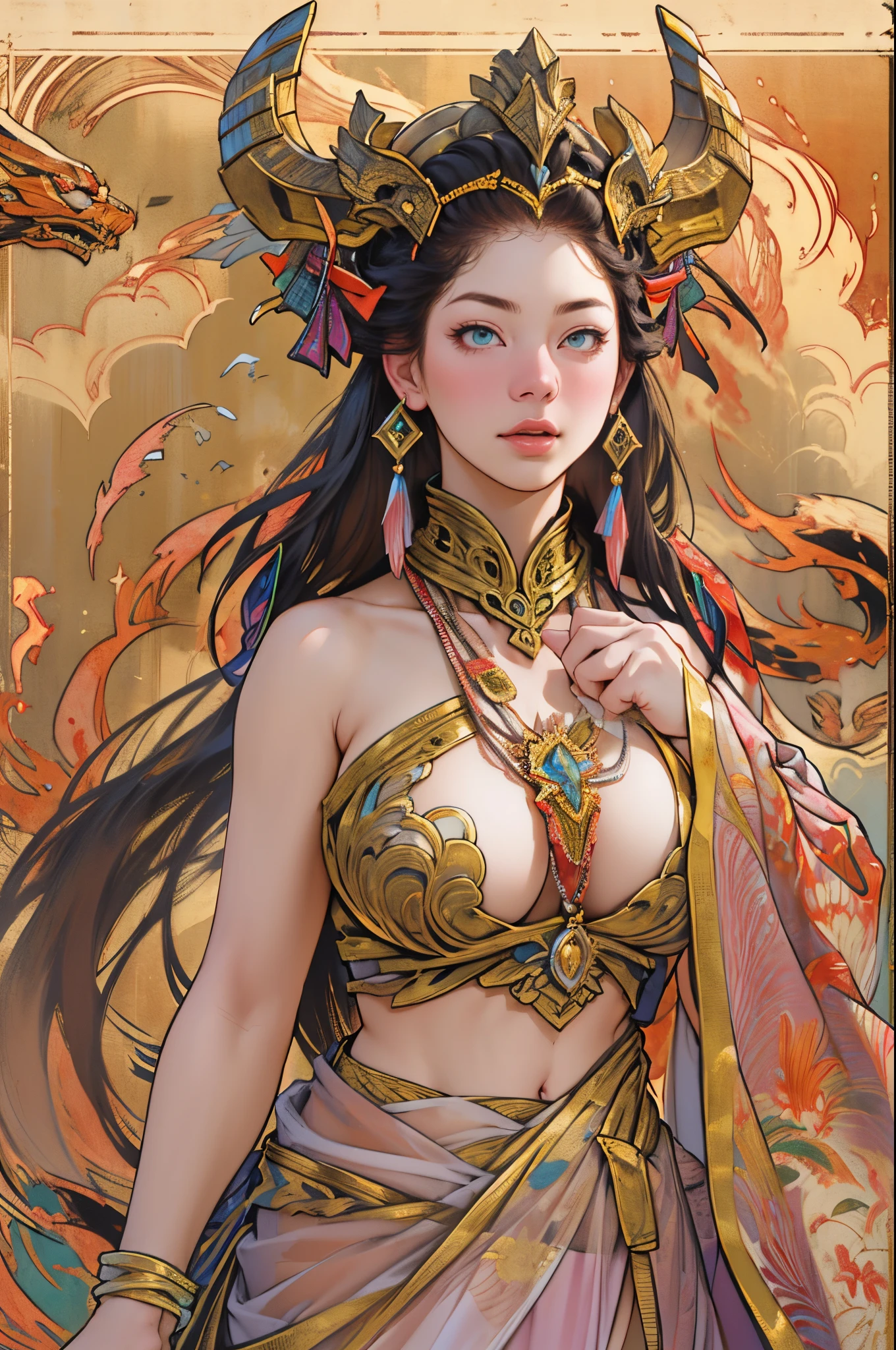 Depicting the goddess of war,She is a great giant,she is a lovely princess,Also a powerful warrior,火焰,lightning in sky,mountaintop foothills,mountain in the distance,(theelementoffire:1.4),flame of reality,Highly realistic,Correct anatomy,Full body photo,convex,Cute big breasts,Expose breasts exposed,legs separated,plum,longing unsatisfied,Bare genitals, Camel toes,Sexy gesture,climaxing,Sex huge breasts cleavage, The barefoot,Sexy gesture,(dressed in:Gorgeous sexy evening dresses,Composed of fire elements,Bare bare ,)1female,30 age old,Married woman,熟妇, 独奏,美丽詳細な目,(Tangled,datura,Tangles,entangled),Divine light,gold foil,Gold leaf art,Deep background,marvelous and unbelievable,Epic work,(Complicated details,hyper-detailing:1.2),ultra real photo, fearsome, Epic reality, faded, ((com cores neutras)),(pastel colour:1.2), 详细的脸, 詳細な目,hyper realisitc, + Cinema lenses + dynamic compositions, The is very detailed, Sharpen, Cinematic, warmly lit, Light effect, Dramatic light, (Complicated details:1.1), the complex background, (greg rutkovsky:0.8), giggles,