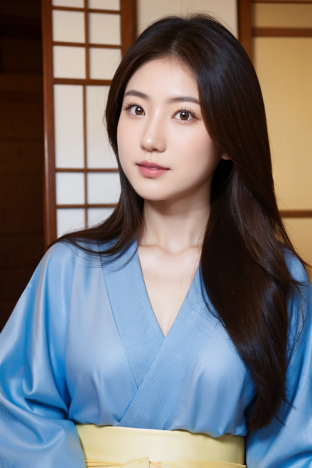 Japanese woman with long brown hair