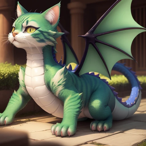 Cat dragon long body sleek playful wings fur paws talons