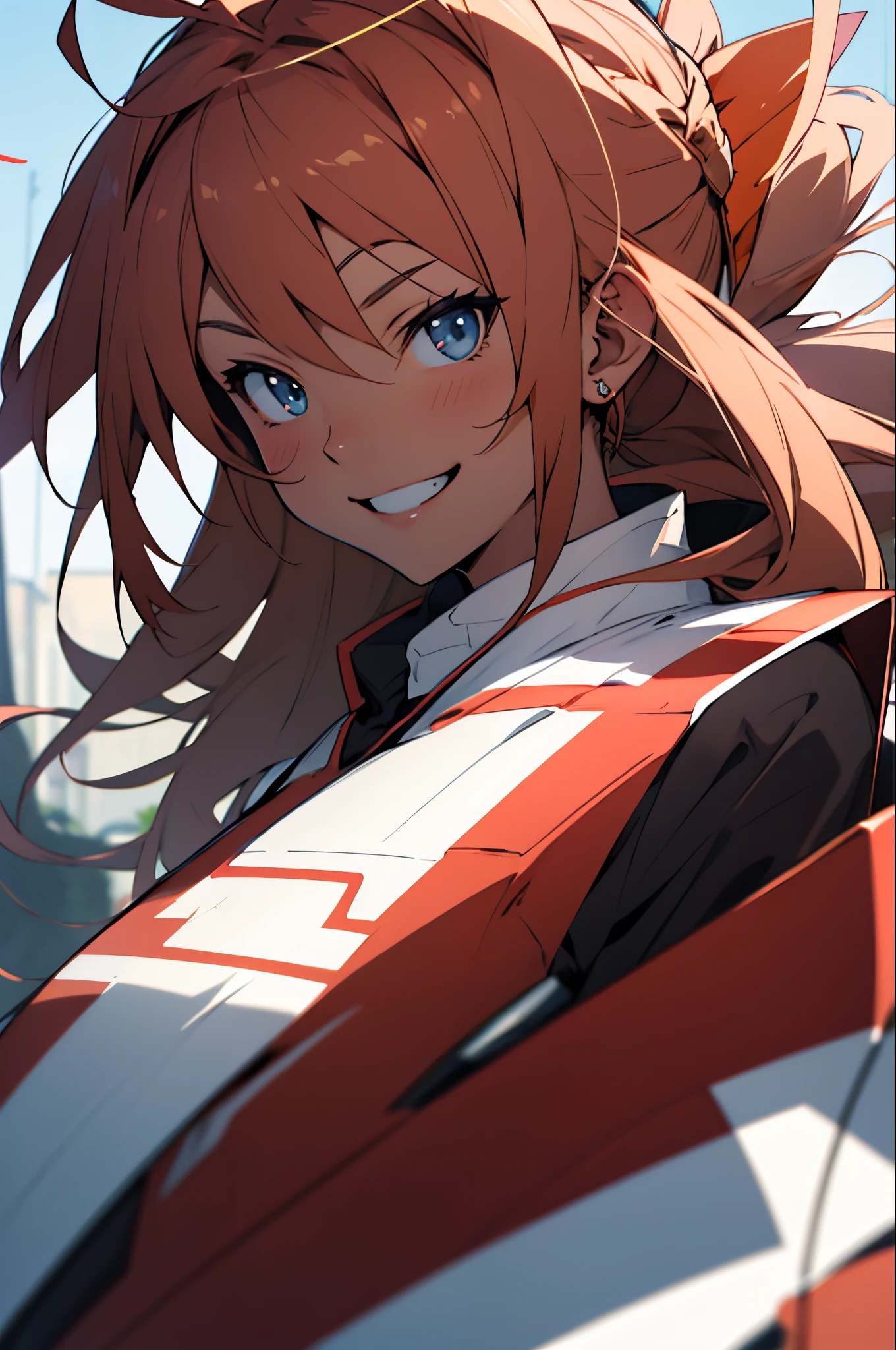An anime girl smiling