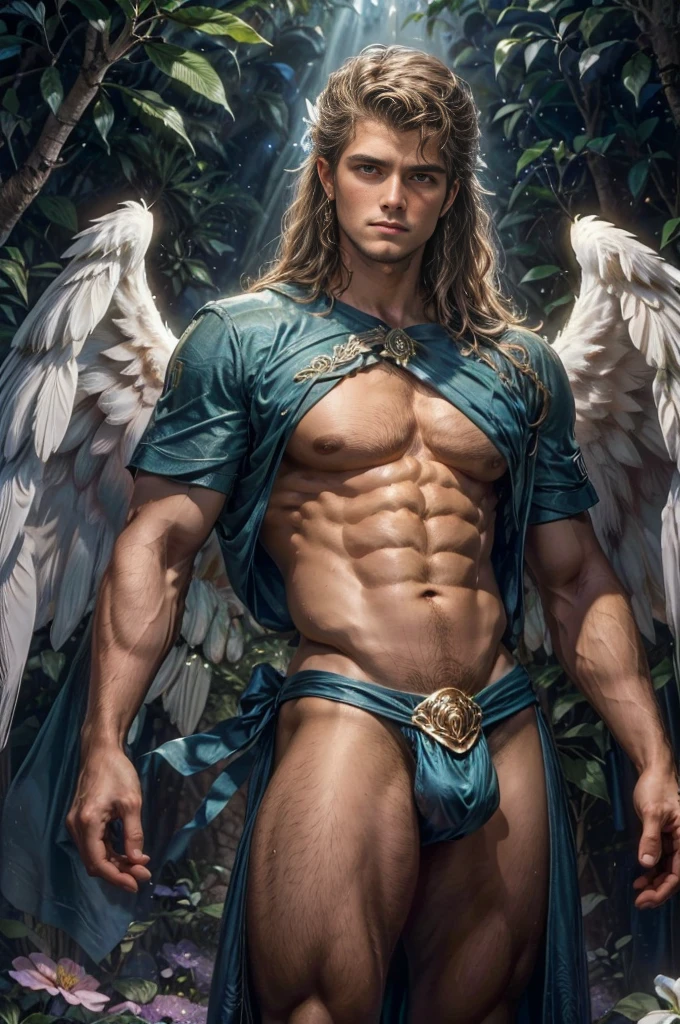 ((1 homem anjo, )), Um retrato de um homem, cabelos longos cacheados e loiro,corpo inteiro, in high definition, em 8K de um ((homem anjo de 18 anos)), (( angel with several majestic wings, sentado em uma pedra, em um jardim florido, colunas gregas, fluttering clothes)), Luthien, arte de deus, Deus do amor e da paz, deus bonito, o deus Eros, Um retrato impressionante de um deus, Frank Kelly Freas, Estilo Karol Bak, ((beautiful face)), Ultra Definition, melhor qualidade, 32k ultra , Ultra HD