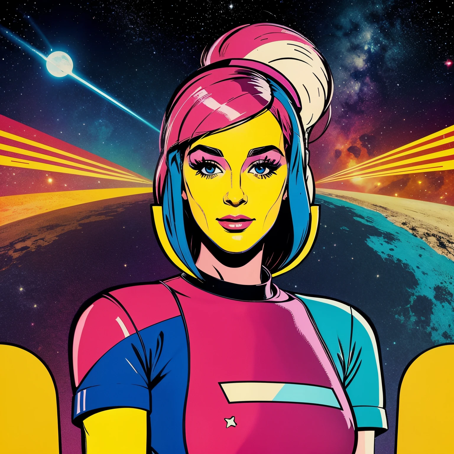 Cartoon pop art 80s retro space girl