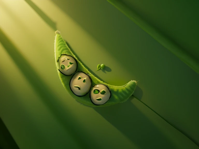 Three brothers quarreling with peas in green pea pods,Pixar animation style