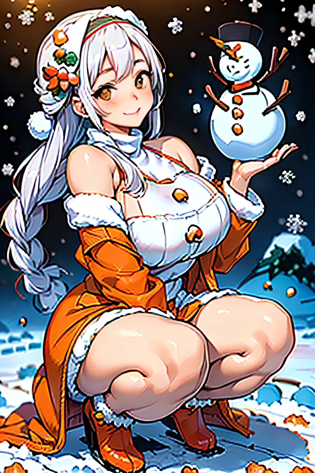 kiyola2st, low-tied long hair, horns, hair flower, white gloves, elbow gloves, naked, yellow bow, detached collar,  , empty eyes , large breasts, nipple, Running, Heavy snowfall area, frozen, (Sweating profusely, Love juice, Wet Woman, female ejaculation), crying, mountain, Alone, nude, Naked, solo, 1girl, Peeing:, lactation, projectile lactation