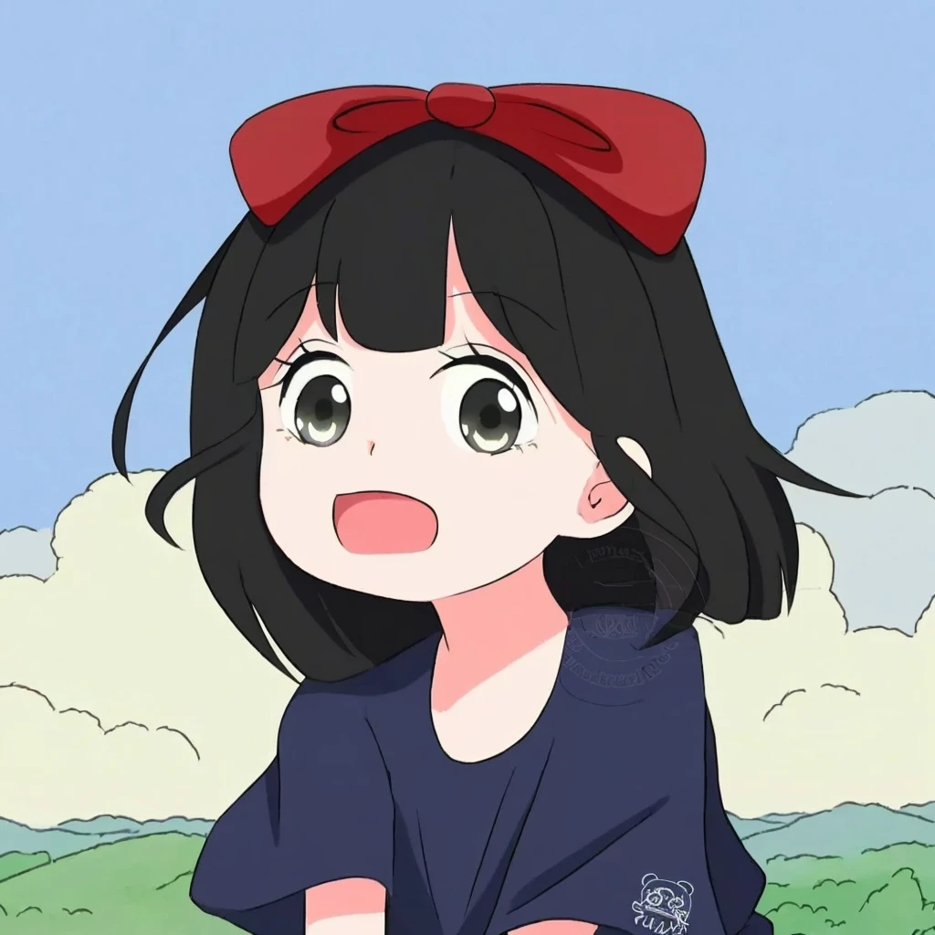 (best quality,4k,8k,highres,masterpiece:1.2),ultra-detailed,realistic,red bow headband,anime girl sitting on grass,lovely and expressive face,cute anime visuals,Studio Ghibli-inspired anime,2019 anime screenshot,flat anime style,cute anime face,anime girl crouching,manga style,adorable facial expressions,colorful anime art style,2D animation,anime character design,comic style background,happy and lively atmosphere,vivid colors,sunshine lighting,glistening eyes and rosy cheeks,aesthetic kawaii art style,waving hair in the wind
