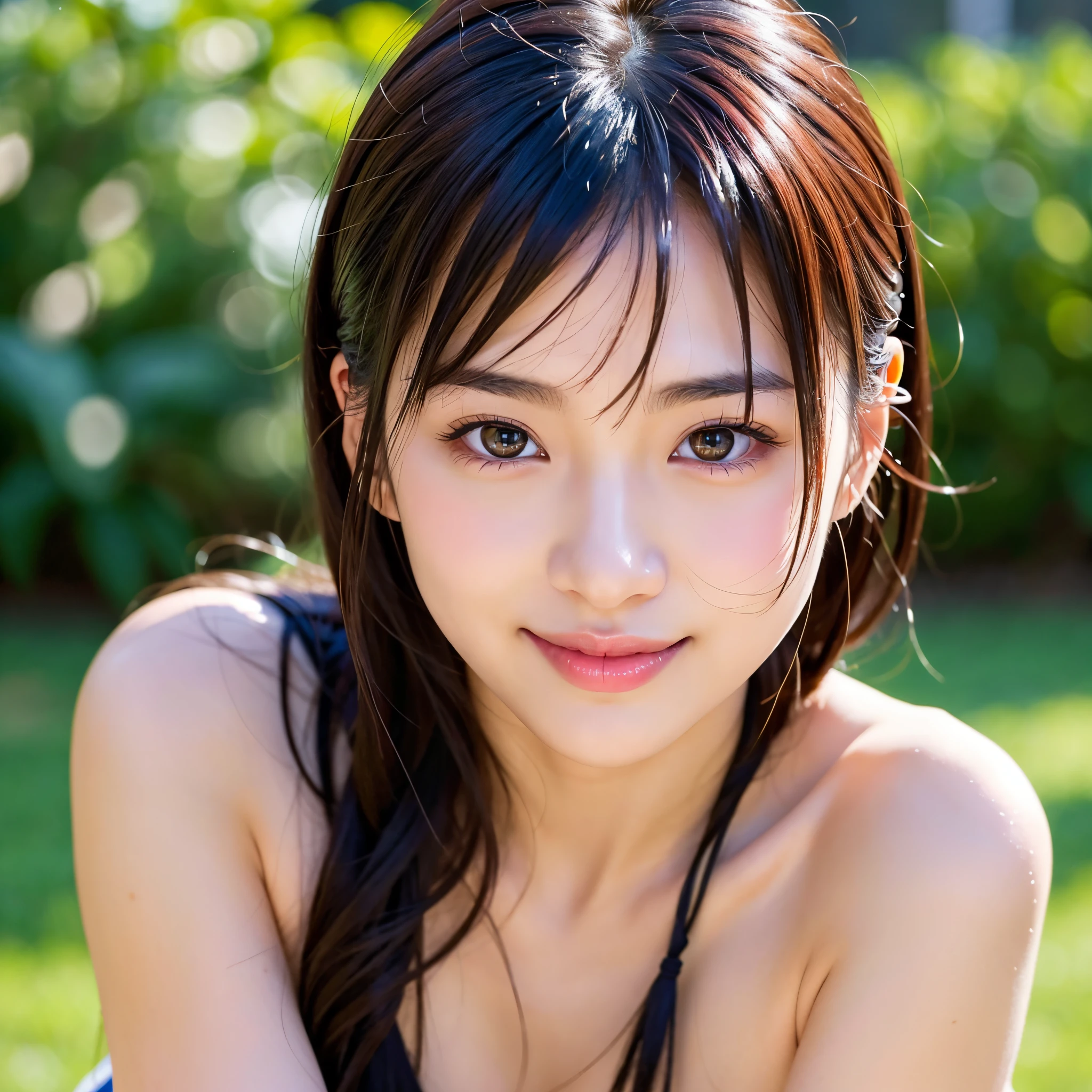 Best-quality, Masterpiece, Ultra-High-Resolution, (Photorealistic:1.4), Raw-Photo, (Photorealistic:1.4), Raw-Photo, 1girl, 30-years-old, the most popular Japanese actress, portrait, wearing sexy clothes, looking at viewer, beautiful smile, extremely beautiful face, extremely beautiful big black solid circle eyes, extremely beautiful black hair, extremely beautiful wet lips, extremely beautiful white skins